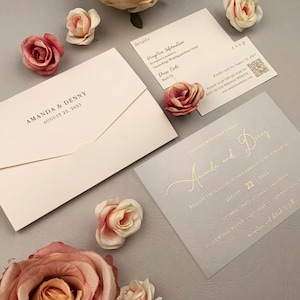 TUTTO IN UNO Invito a nozze con carta Rsvp con codice Qr e scheda dettagli / Busta con tasca / Pacchetto invito a nozze / 1009