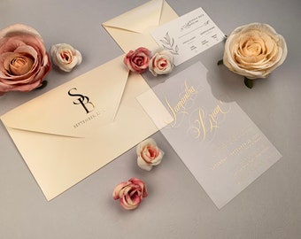 WEDDING SUITE with rsvp card and rsvp envelope | Wedding Invitation Set | QR code can be added to the rsvp card | Acrylic wedding invitation