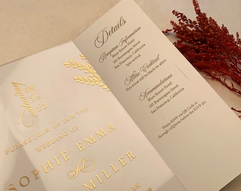 ALL IN ONE Wedding Invitation | Rsvp with Qr Code  | Online Rsvp Card and Acrylic Invitation with Gold Foil  | Clear Acrylic Invite | MD102