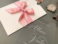 Quinceanera and Sweet Sixteen Invitations with Pink Ribbon |  Fairy Theme with Silver Foil | CLEAR ACRYLIC with Silver foil | E0029 product logo