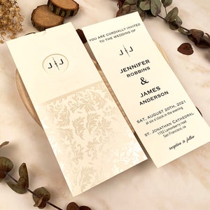 Invito di nozze Boho / Busta color crema ricamata a fiori / Inviti di nozze / Il codice QR può essere aggiunto all'invito / 52560