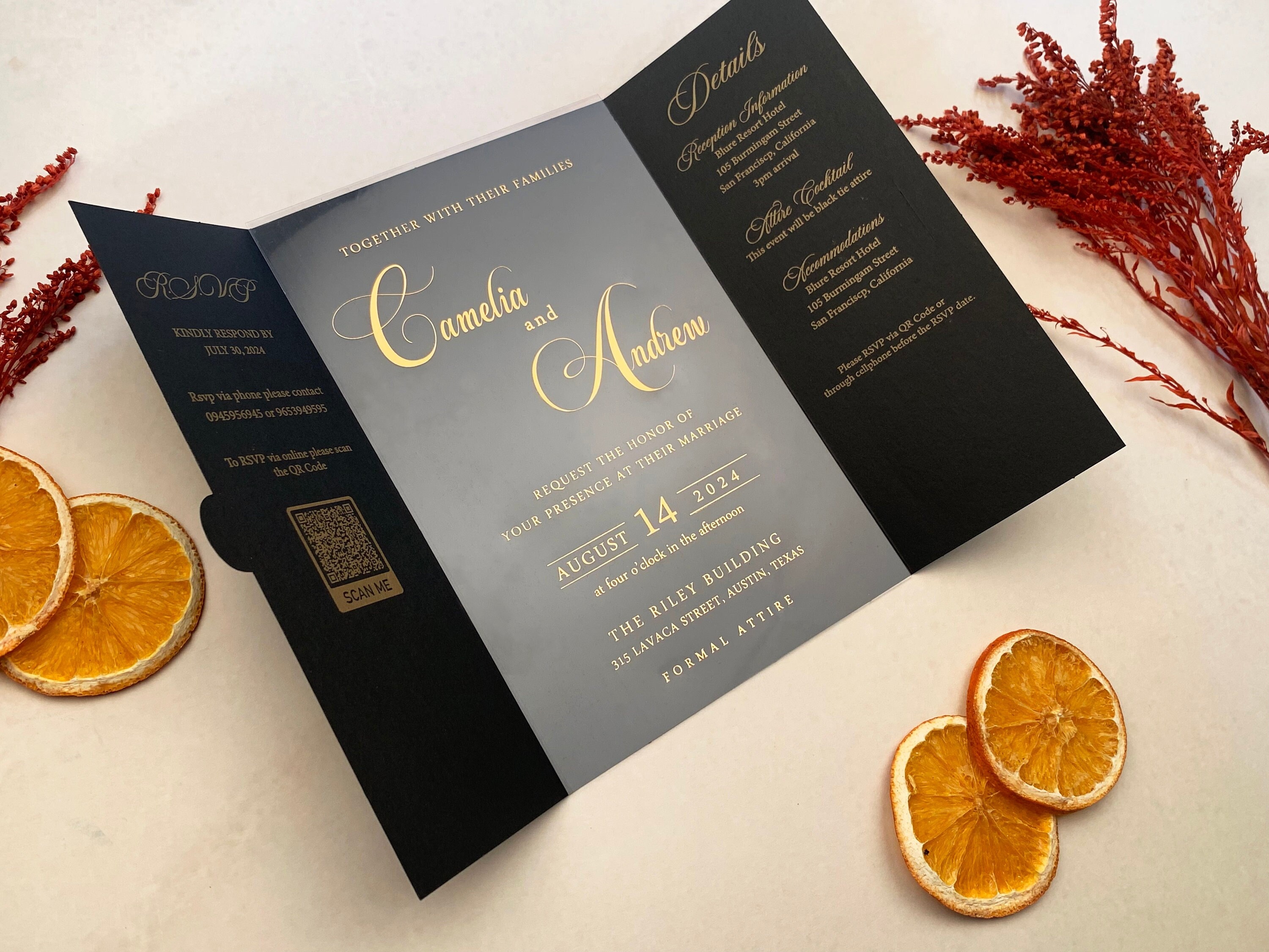 All in one wedding set | RSVP CARD with QR code and details card | Rsvp envelope included | Wedding invitation bundle | MD101