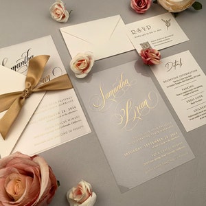 COMPLETE WEDDING SET | Acrylic Wedding Invitation with Details Card and Rsvp Card  | Wedding Stationery with Ribbon | Wedding Bundle | 1004