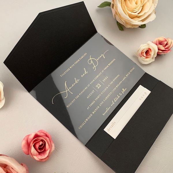 ALL IN ONE Wedding Invitation with Qr coded Rsvp Card and Details Card | Envelope with Pocket | Wedding Invitation Bundle | 1009