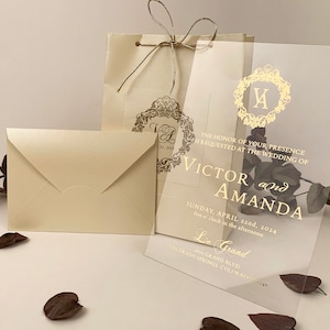 ACRYL WEDDING SET met een speciale tas, huwelijksuitnodiging bundel, bruiloft uitnodigen met cadeauzakje, helder acryl huwelijksuitnodiging