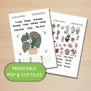 House Plants Printable Weekly Set, Plants Printable Stickers, Printable Planner Stickers, Print & Cut Stickers, Cut Files, Bullet Journal