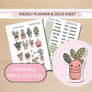 Cute Plants Printable Weekly Set, Plants Printable Stickers, Printable Planner Stickers, Print & Cut Stickers, Cut Files, Bullet Journal