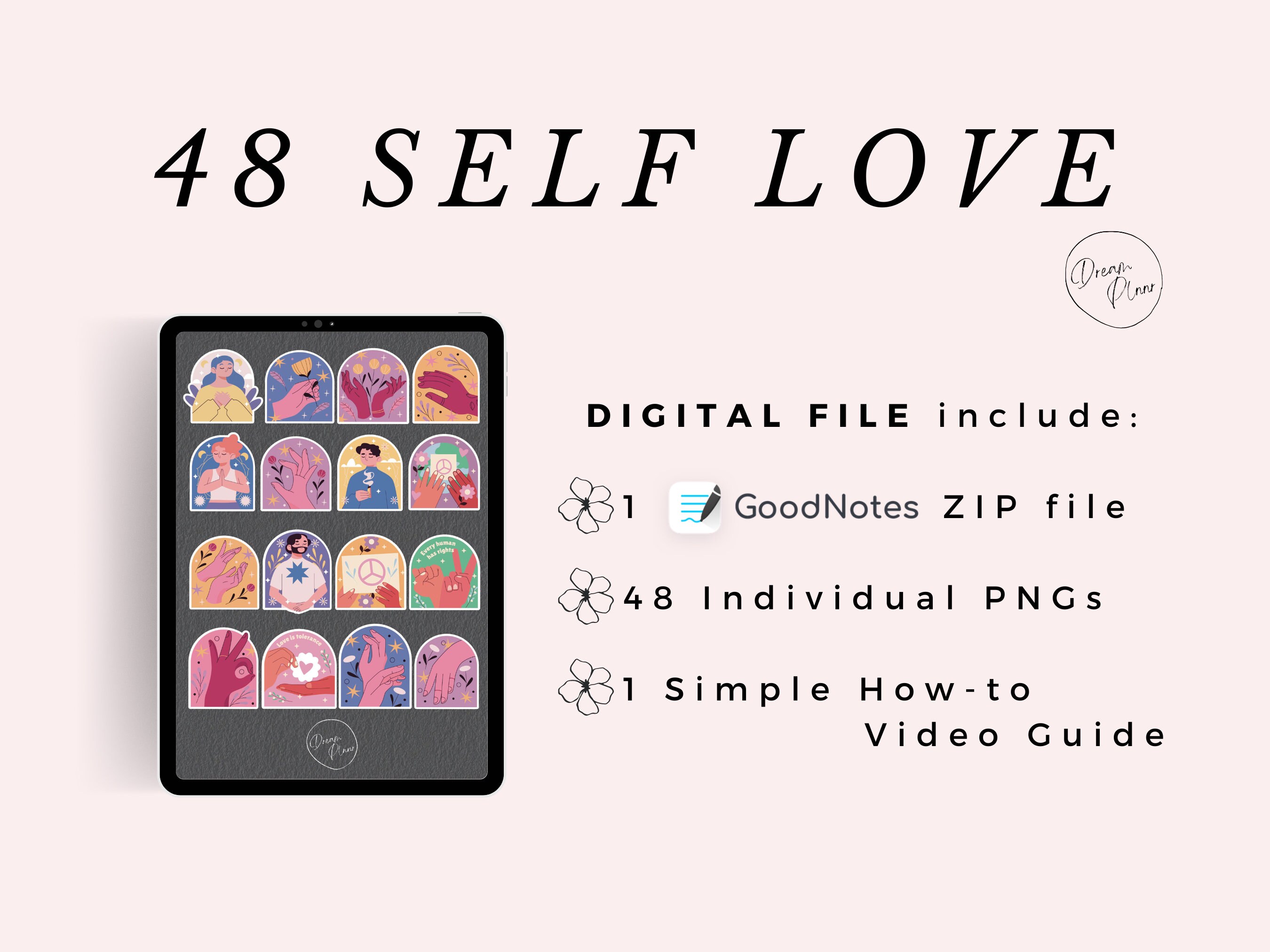 48 Self Love PRE-CROPPED PNG Digital Stickers for iPad Digital Planner ...