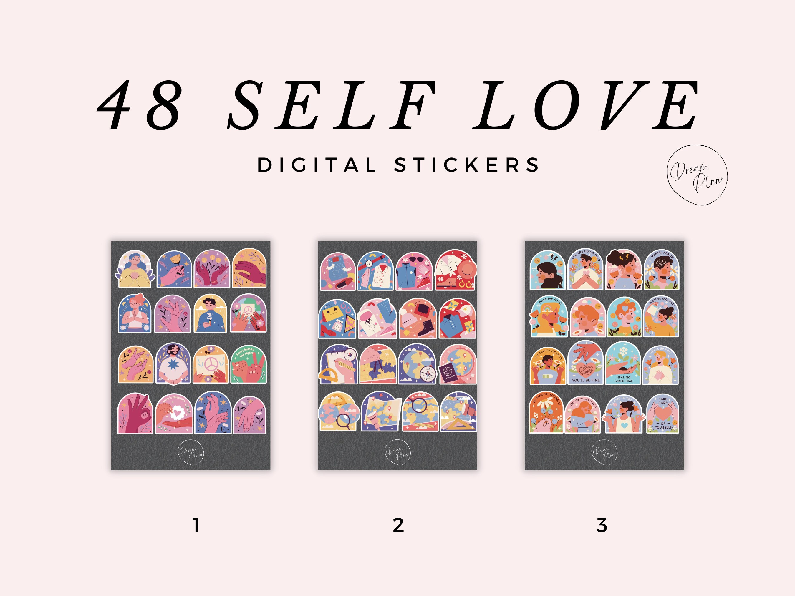 48 Self Love PRE-CROPPED PNG Digital Stickers for iPad Digital Planner ...