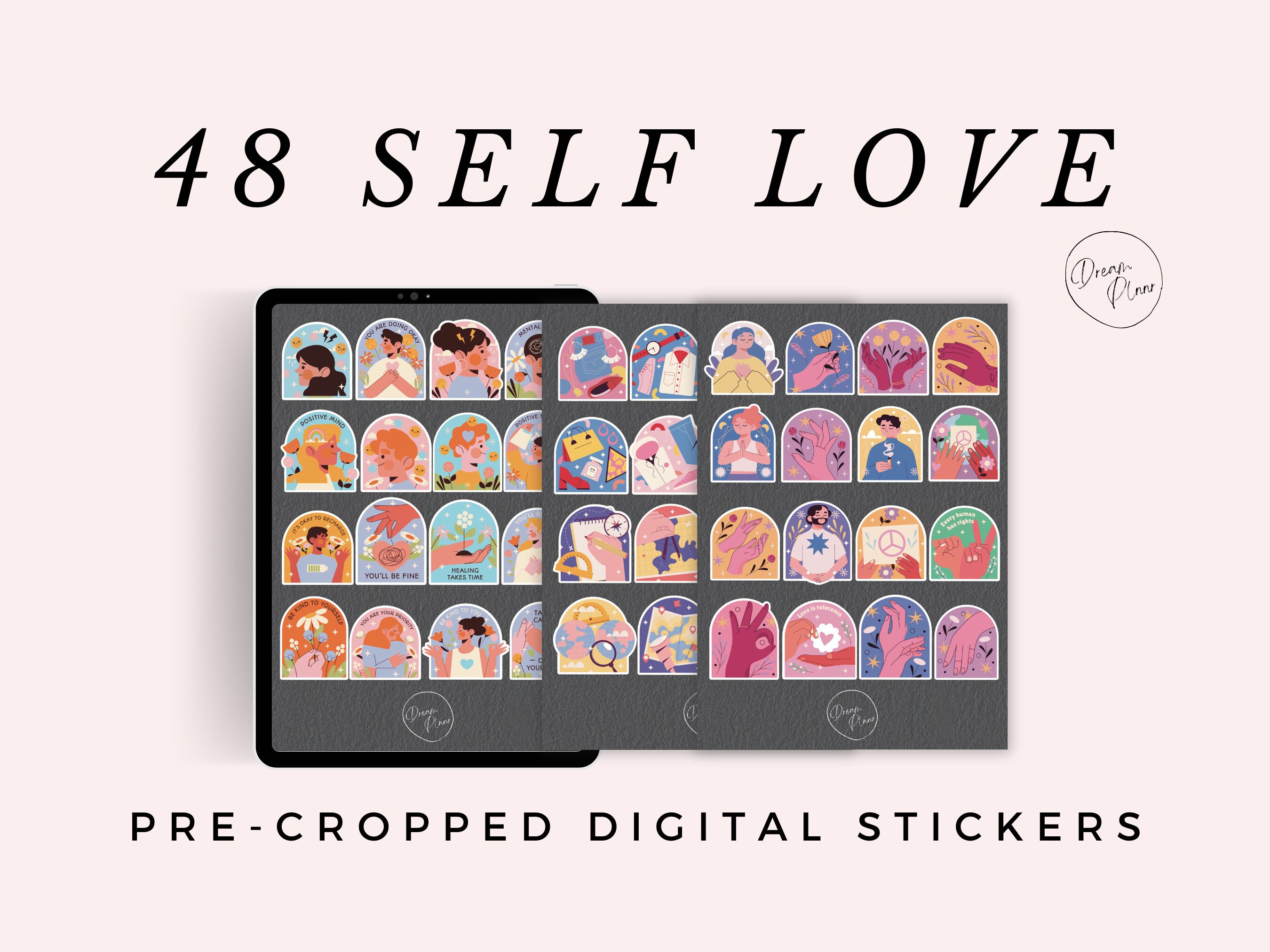 48 Self Love PRE-CROPPED PNG Digital Stickers for iPad Digital Planner ...