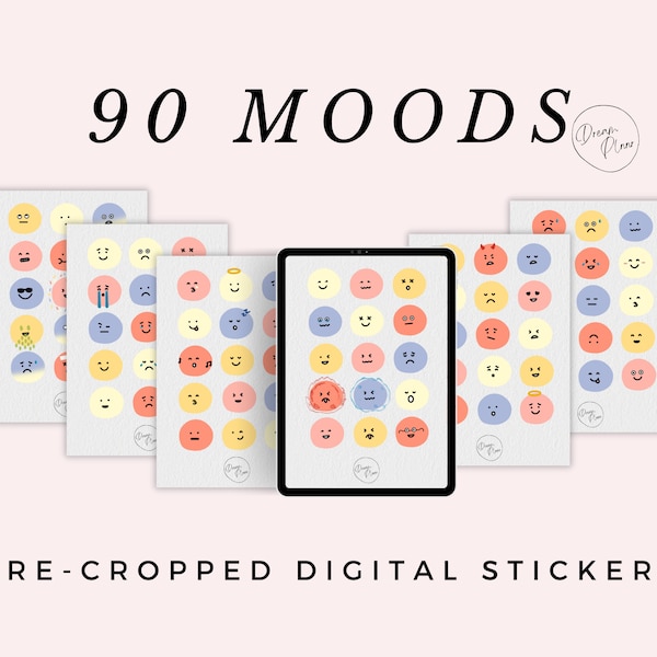 90 Cute Mood Stickers PRE-CROPPED Emoji PNG Digital Mood Stickers for Planner iPad | Calendar Stickers | Good notes Journal Stickers