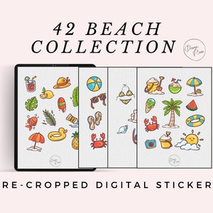 42 Beach Collection Stickers PRE-CROPPED Cute Summer PNG Digital Stickers for iPad Digital Planner | Calendar Stickers | Good notes Stickers