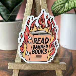 Read Banned Books Sticker, Burning Book, Bookish, Funny, Cute, Waterproof, Waterbottle, Laptop, Kindle Sticker, Gift for Book Lover, Friend