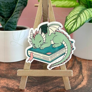 Book Dragon Sticker, Bookish, Dragon Lover, Cute, Fantasy Book Sticker, Waterproof, Waterbottle, Laptop, Kindle Sticker, Gift for Book Lover
