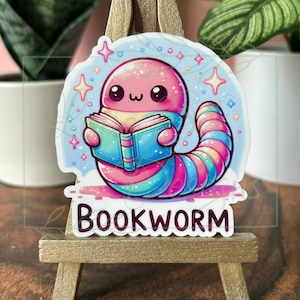 Colorful Bookworm Sticker, Bookish, Cute Sticker, Waterproof, Waterbottle, Laptop, Kindle Sticker, Gift for Book Lover, Friend, Best Friend