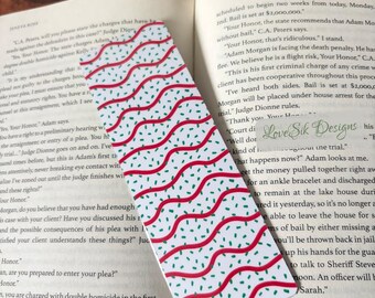 Classic Christmas Tree Cake Pattern Bookmark: Nostalgic Laminated Cardstock with Optional Tassel