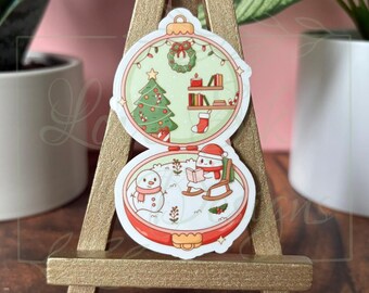 Christmas Ornament Sticker: Bookish Ghost, Winter, Waterproof Viny Decal for Laptop, Waterbottle, eReader