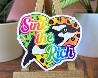 Pegatina "Sink the Rich": diseño nostálgico de los 90, vinilo adhesivo resistente al agua.
