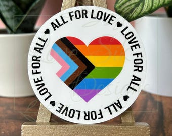 Love For All, Pride-sticker, Ally-stickers, Pride Month, inclusief sticker, sticker waterfles, sticker beker, sticker beker