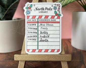 North Pole Library Checkout Sticker: Bookish, Winter, Waterproof Viny Decal for Laptop, Waterbottle, eReader