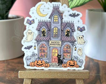 Adesivo de livraria mal-assombrada, decoração de Halloween literária, decalque à prova d'água para laptop