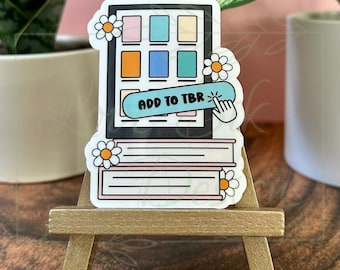 Pegatina para añadir a la pila de libros TBR: vinilo impermeable y con temática de libros