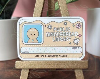 Gingerbread Library Card Sticker: Bookish, Winter, Waterproof Viny Decal for Laptop, Waterbottle, eReader