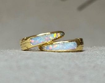 Aros de ópalo blanco, oro de 18 quilates, con piedra de nacimiento de octubre, regalo para ella, regalos de Navidad.
