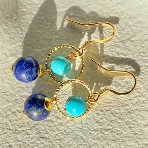 Lapis Lazuli & Turquoise Earrings, 18K Gold Plated Earrings, Dangle Earrings, Birthday Gift, Gifts for her, December Birthstone, Gift ideas