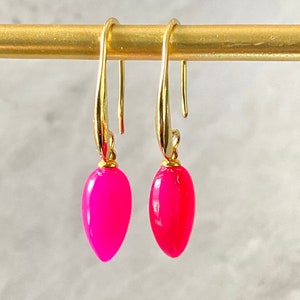 Hot Pink Chalcedony Earrings: 18K Gold Filled Dangle Earrings