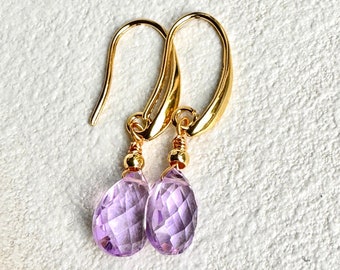 Orecchini in oro con quarzo ametista, orecchini pendenti e pendenti, idee regalo di Natale, orecchini con ametista viola, orecchini con ametista brasiliana, regali