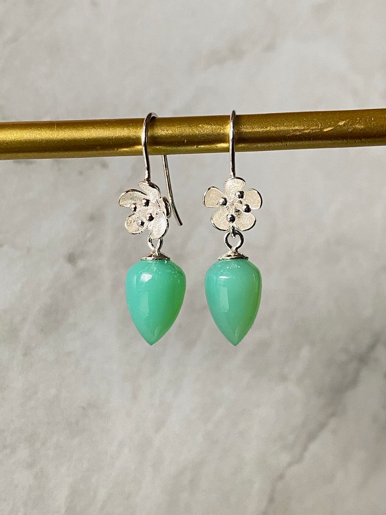 Green Chrysoprase Earrings, Sterling Silver Earrings, Dangle Earrings ...