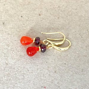 Genuine Garnet & Carnelian Earrings | Orange Chalcedony Earrings | Minimalist Earrings | Gift Ideas | Dangle Earrings