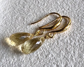 Natural Lemon Quartz Gold Earrings, Lemon Quartz Earrings, Gift for Her, Christmas Gift Ideas, April Birthstone Earrings, Dainty Earrings