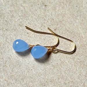 Blue Chalcedony Drop Earrings: 14K Gold Filled, Sterling Silver