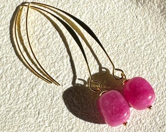 Pink Tourmaline Earrings, 18K Gold Plated Earrings, Rubellite Earrings, Gift Ideas, October Birthstone Jewellery, Natural Gemstone Earrings