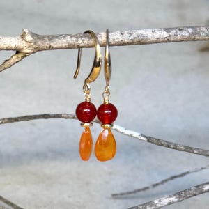 Genuine Red Agate & Carnelian Earrings | Orange Chalcedony Earrings | Gift Ideas | Dangle Earrings | Semi Precious Stone Earrings