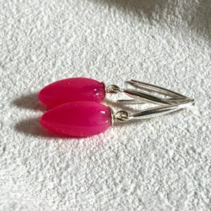 Hot Pink Chalcedony Earrings: Sterling Silver Dangle Earrings