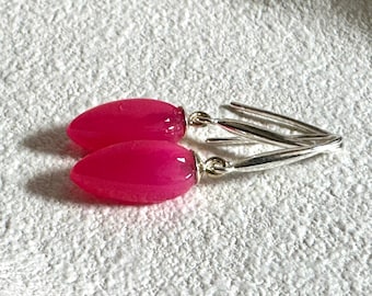 Hot Pink Chalcedony Earrings: Sterling Silver Dangle Earrings