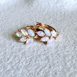 Tiny Opal Hoop Earrings, Dainty Opal Earrings, Lab Created Opal, Hoop Earring, Opal Huggies, Rose Gold earrings, Gift for her