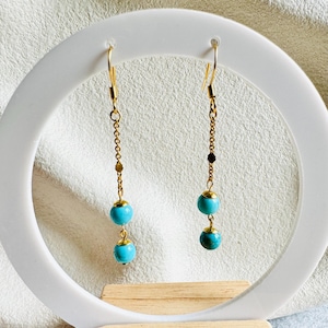 Turquoise Earrings, 18K Gold Plated Earrings, Dangle Earrings, Threader Earrings, Gifts for her, Christmas Gift ideas, December Birthstone