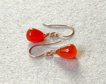 Natural Carnelian Rose Gold Filled Dangle Earrings