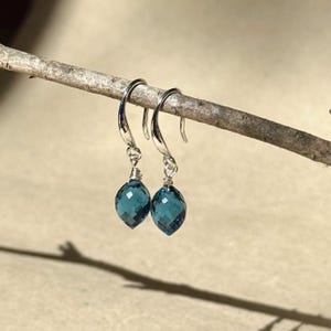 London Blue Quartz Earrings, Sterling Silver Earrings, Teardrop Earrings Dainty Earrings, Drop & Dangle Earrings, Gift for her