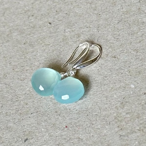 Aqua Chalcedony Teardrop Earrings: Sterling Silver Dangle, March Birthstone