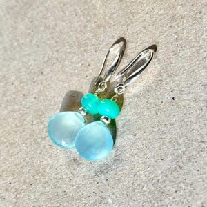 Aqua Chalcedony Teardrop Earrings: Sterling Silver Dangles, March Birthstone