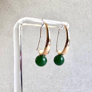 14K Gold Plated Green Jade Drop Earrings: Genuine Gemstone Dangle Jewelry