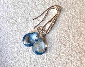 Aquamarine Sterling Silver Dangle Earrings: March Birthstone Jewelry