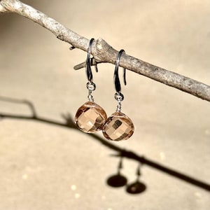 Morganite Quartz Sterling Silver Earrings: Dainty Gemstone, 14K Gold Filled