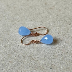 Blue Chalcedony Dangle Earrings: Rose Gold Gemstone Jewelry