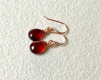 Hessonite Garnet 14K Rose Gold Filled Earrings, Natural Garnet Drop Earrings, Christmas Gift Ideas, January Birthstone Gifts, Dangle Earring